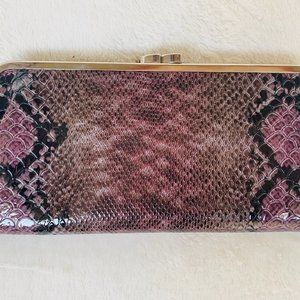 Purple Black Python Print Split Clutch Vegan Bag